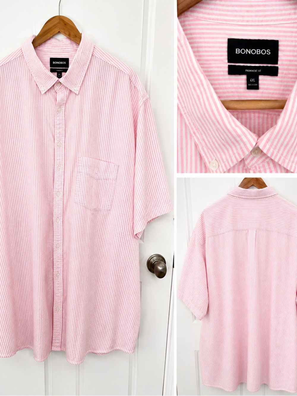 Bonobos 4XL Prominent Fit Pink & White Striped Short Sleeve